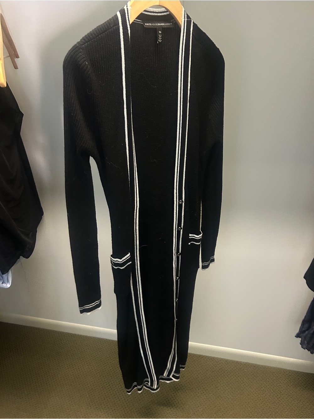 White House Black Market Black Cardigan/Duster with White Trim